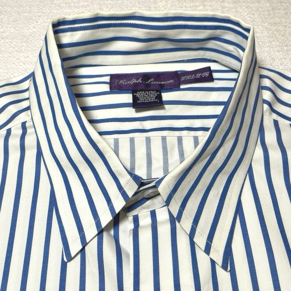 Ralph Lauren Purple Label Dress Shirt Striped XXL Italy Luxury Mens Cotton Flaw